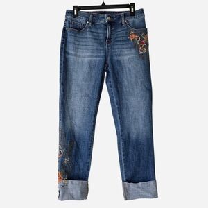 Chico's So Slimming Girlfriend Ankle Jeans with Floral Embroidery